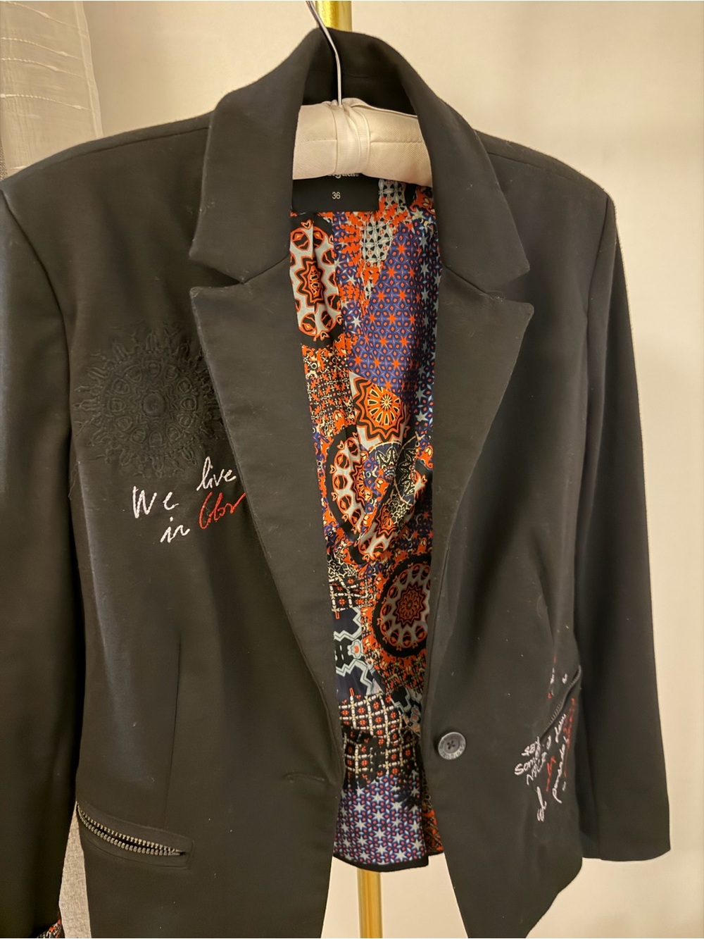 Desigual Black Blazer with Colorful Printed Lining - Picture 3 of 4